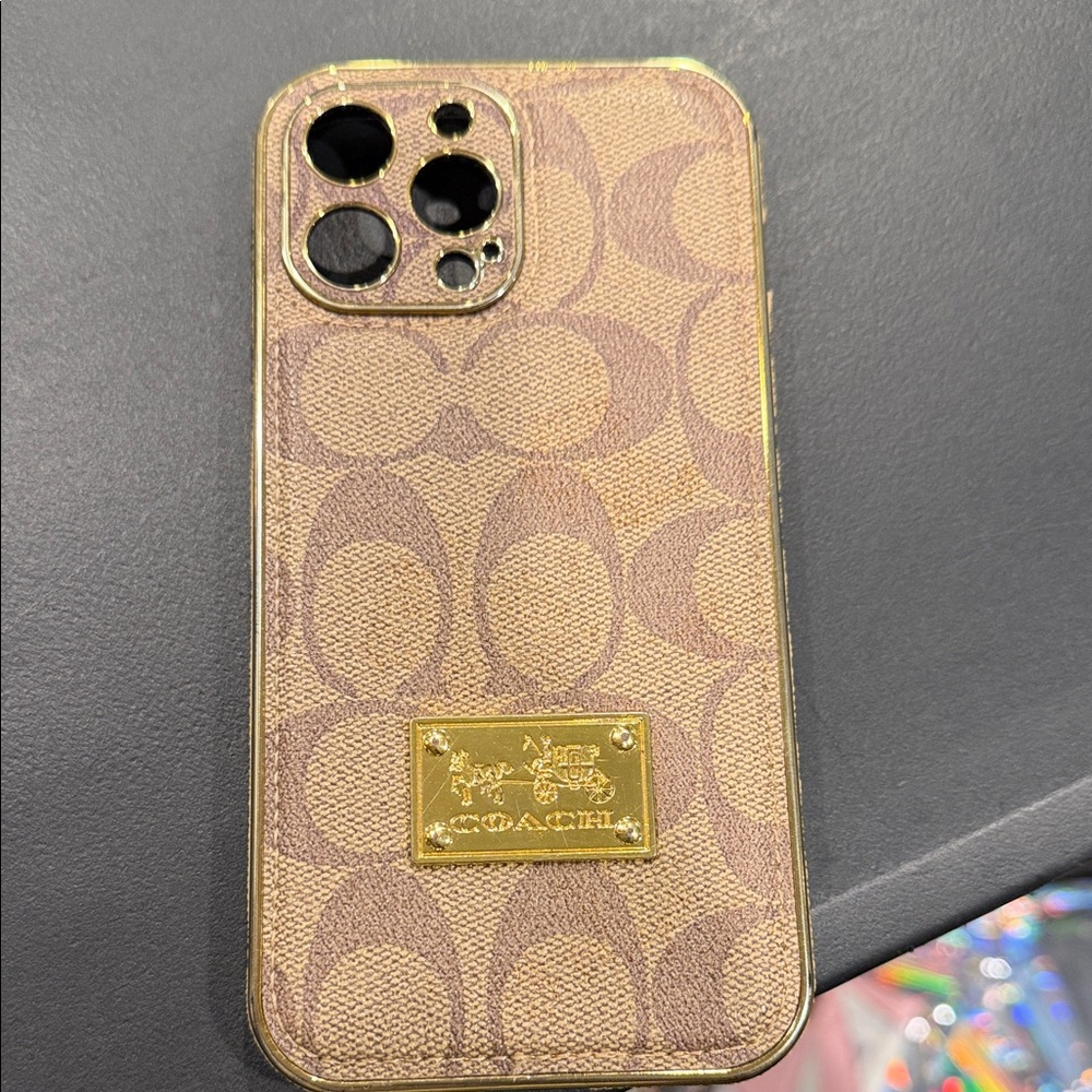 Coach Signature iPhone Case with Gold Logo Plate